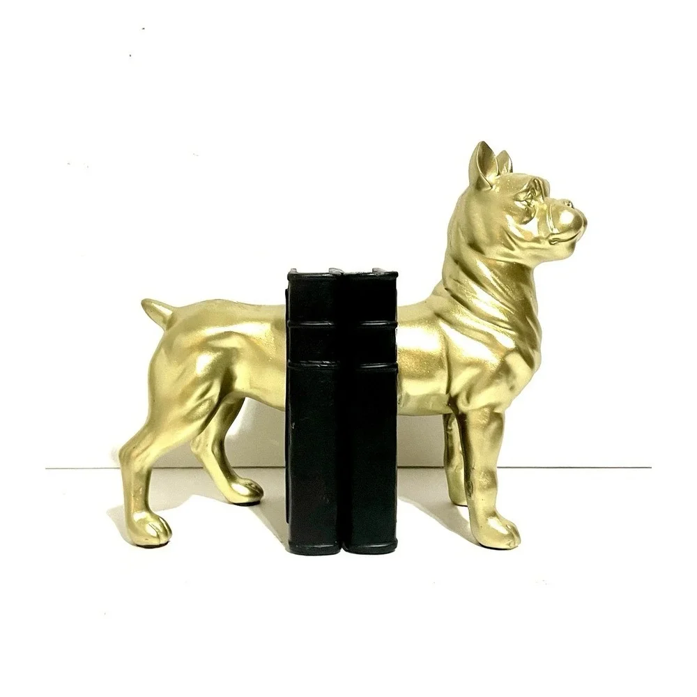 Gold Bulldog Resin Bookends Black Book Base